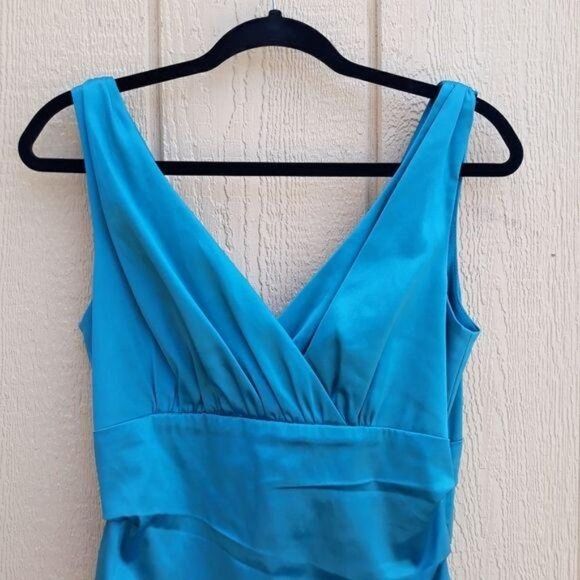 Suzi Chin Dress Y2K Cocktail Ruched Draped Surplice Satin Slip Teal - Picture 5 of 12